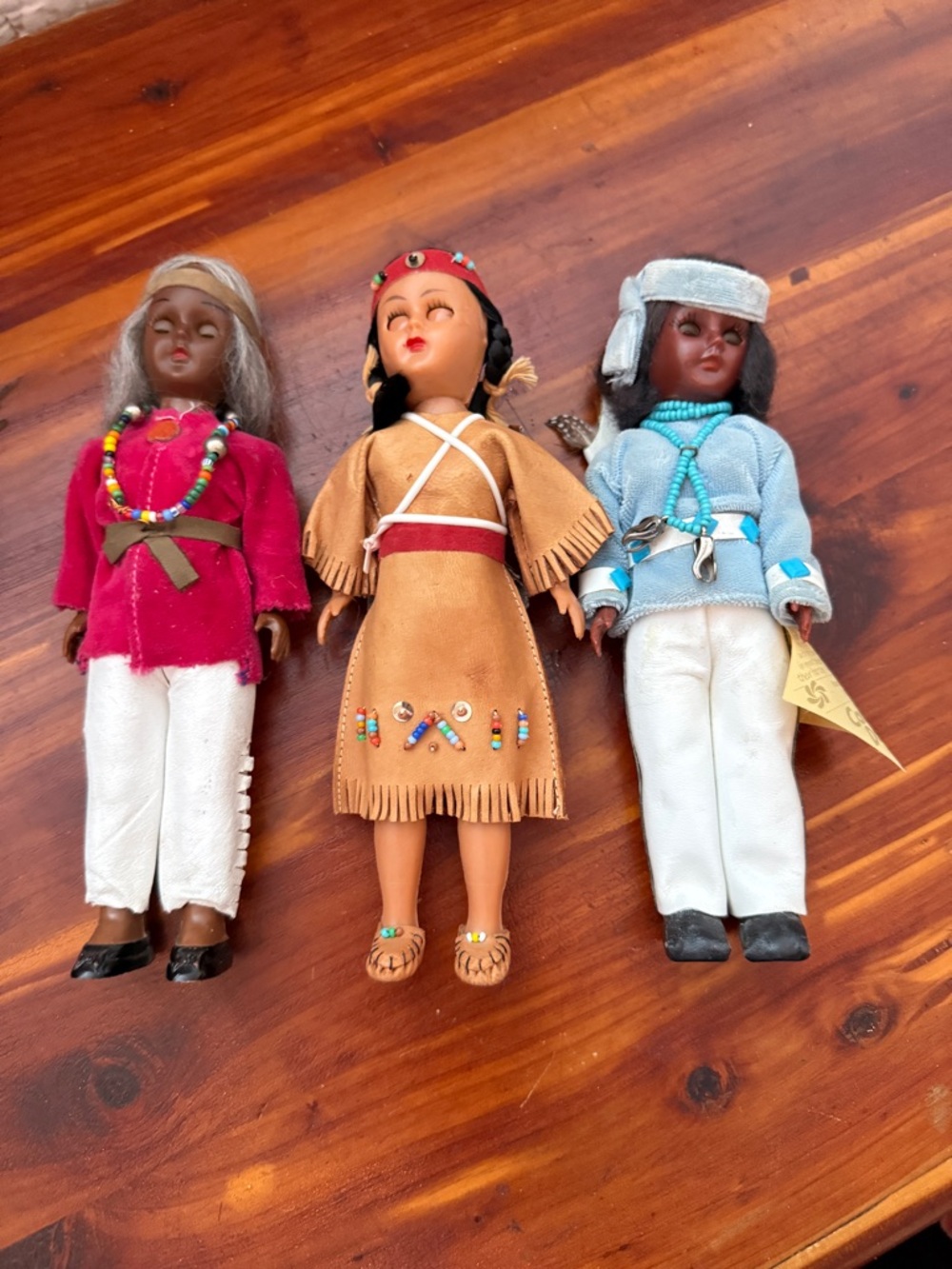Carlson vintage Native Style Doll Brown, Red, Blue Outfits good used condition